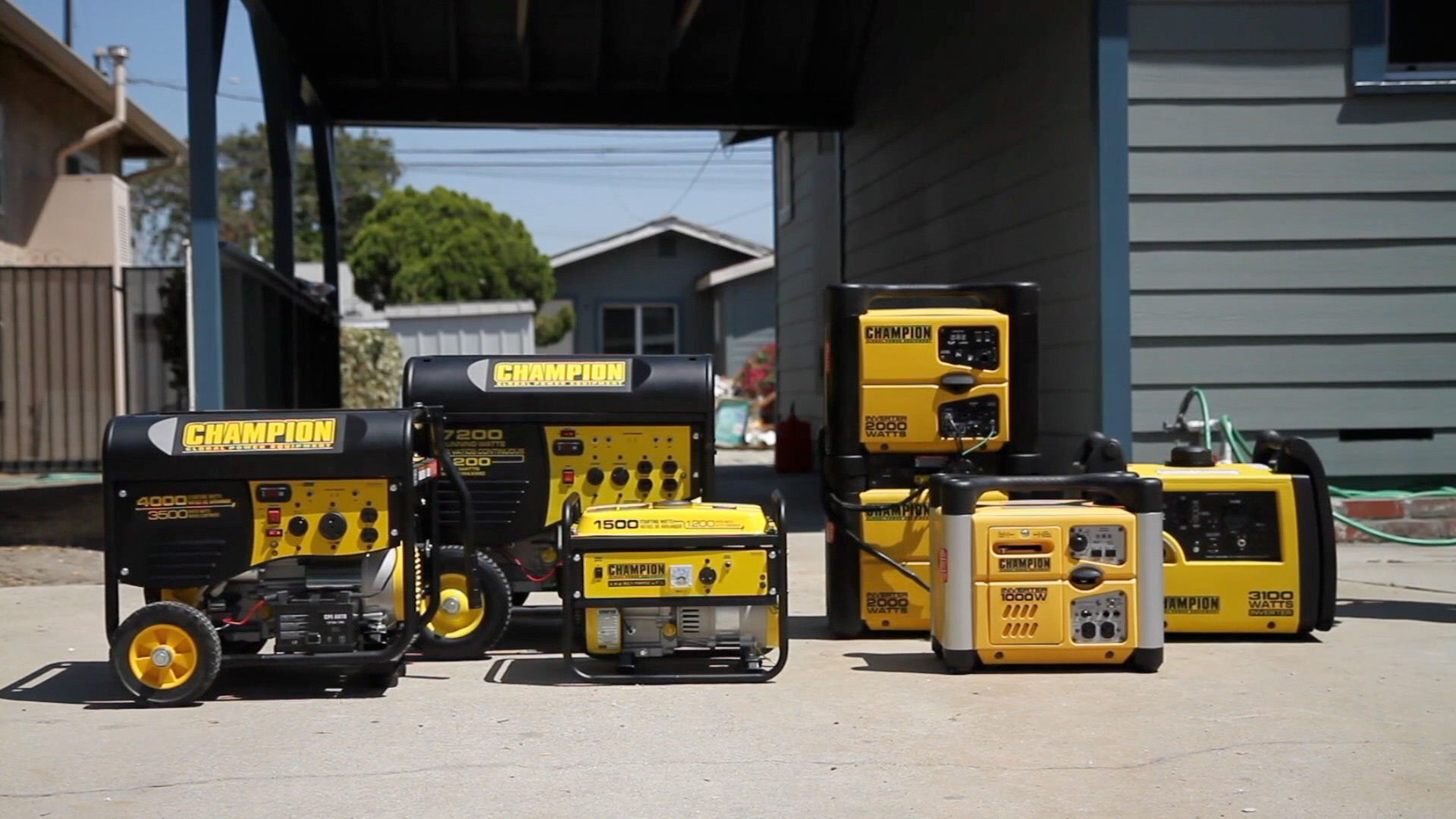 A video thumbnail showing a set of generators in the driveway of a house